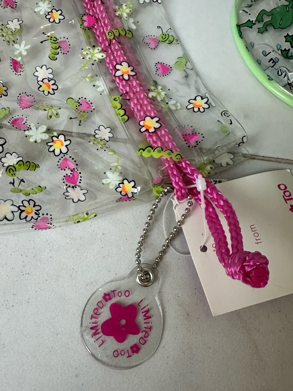 Limited Too Clear Floral Drawstring Bag with Hot Pink Accents